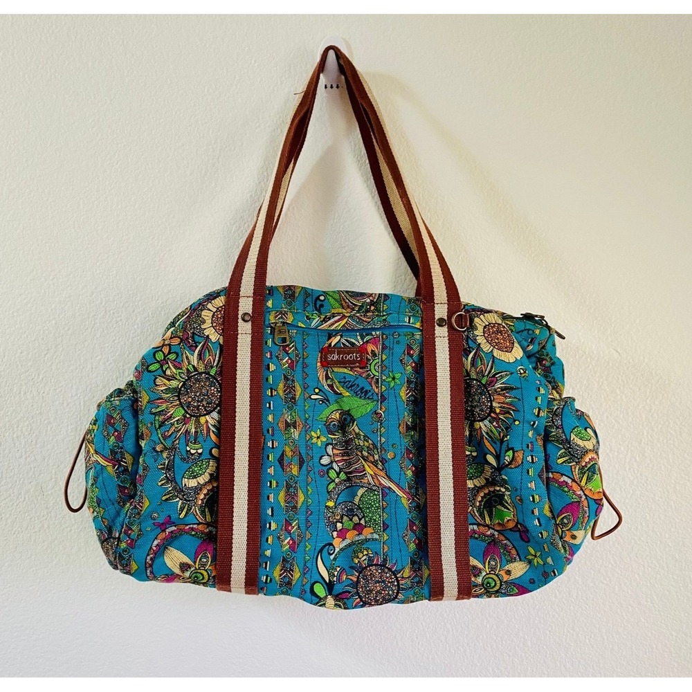 Sakroots Peace Canvas Shoulder Bag Multi-Color Bird Floral Print Boho Hobo Purse